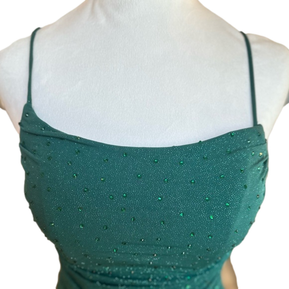Amarra Gown Emerald green sequence lace up back mermaid size like new 0 - Picture 16 of 16